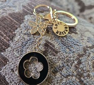 Gold and Black Floral Keychain / Bag Charm